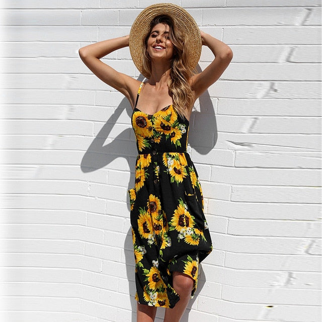Floral Stripe Boho Midi Dress - Summer Elegance & Comfort