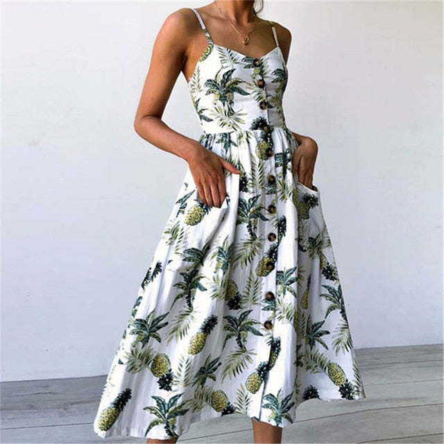 Floral Stripe Boho Midi Dress - Summer Elegance & Comfort