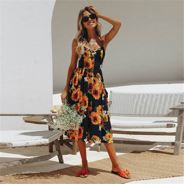 Floral Stripe Boho Midi Dress - Summer Elegance & Comfort