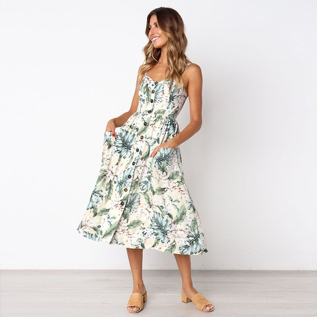Floral Stripe Boho Midi Dress - Summer Elegance & Comfort