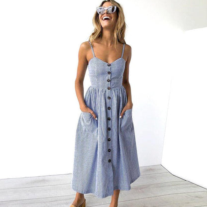 Floral Stripe Boho Midi Dress - Summer Elegance & Comfort