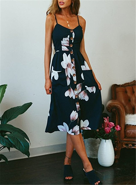 Floral Stripe Boho Midi Dress - Summer Elegance & Comfort