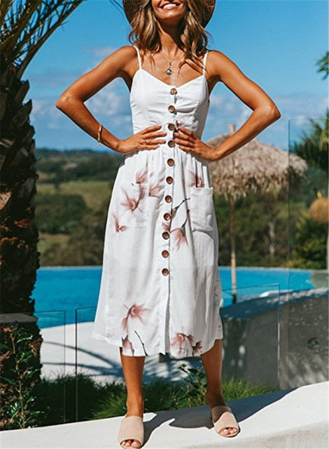 Floral Stripe Boho Midi Dress - Summer Elegance & Comfort