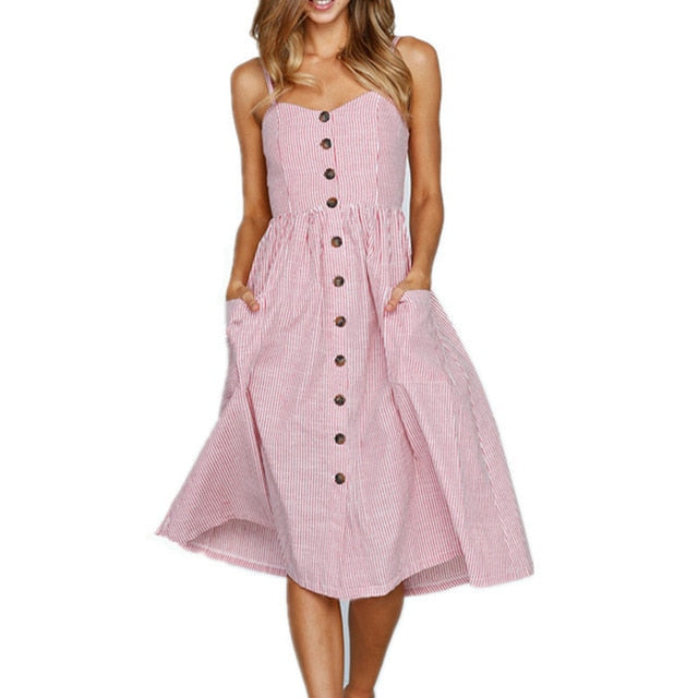 Floral Stripe Boho Midi Dress - Summer Elegance & Comfort