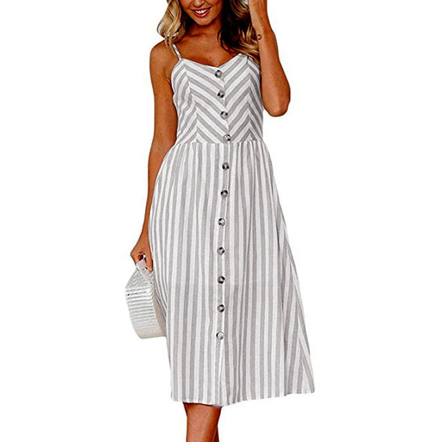 Floral Stripe Boho Midi Dress - Summer Elegance & Comfort