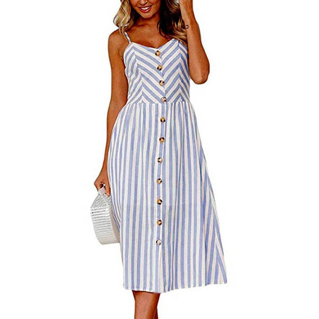 Floral Stripe Boho Midi Dress - Summer Elegance & Comfort