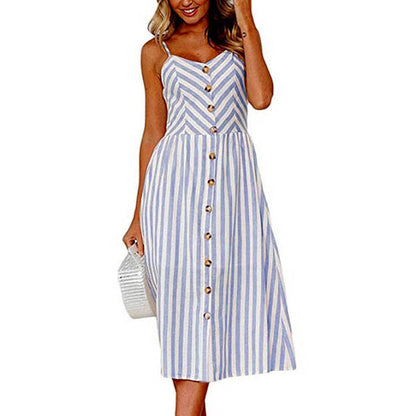 Floral Stripe Boho Midi Dress - Summer Elegance & Comfort