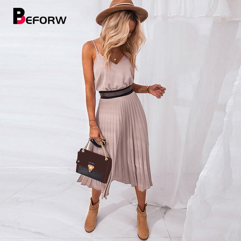 Pink Pleated Midi Dress - Effortless Elegance for Every Occasion