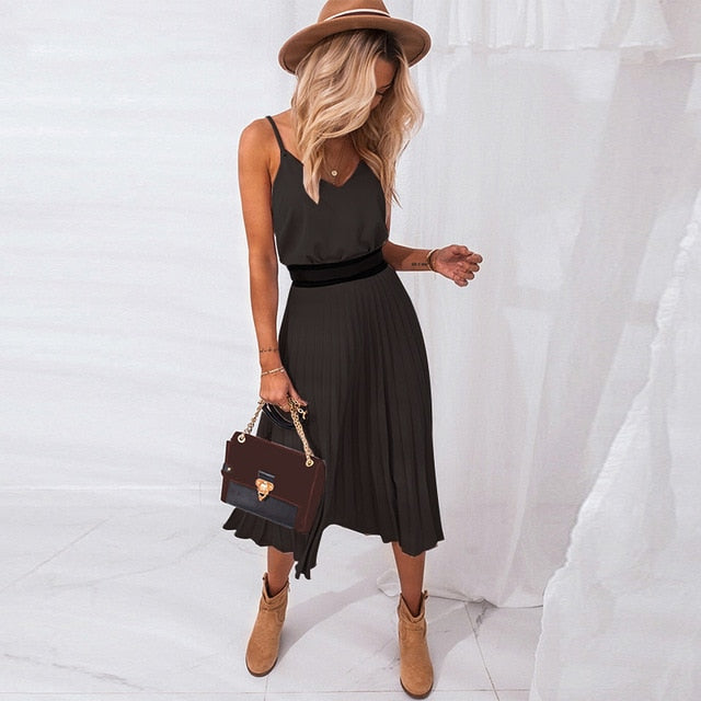 Pink Pleated Midi Dress - Effortless Elegance for Every Occasion