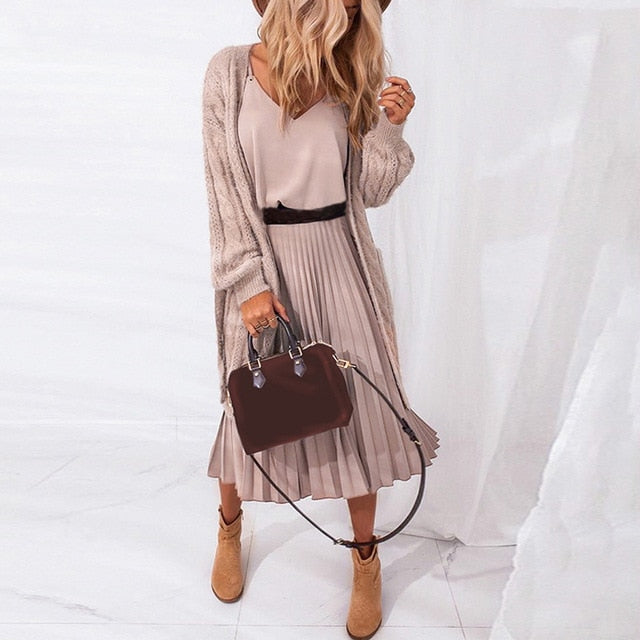 Pink Pleated Midi Dress - Effortless Elegance for Every Occasion