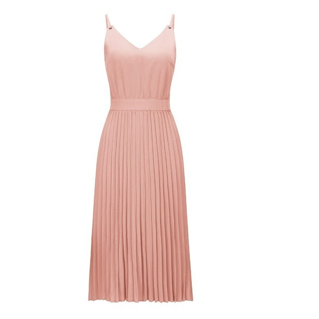 Pink Pleated Midi Dress - Effortless Elegance for Every Occasion