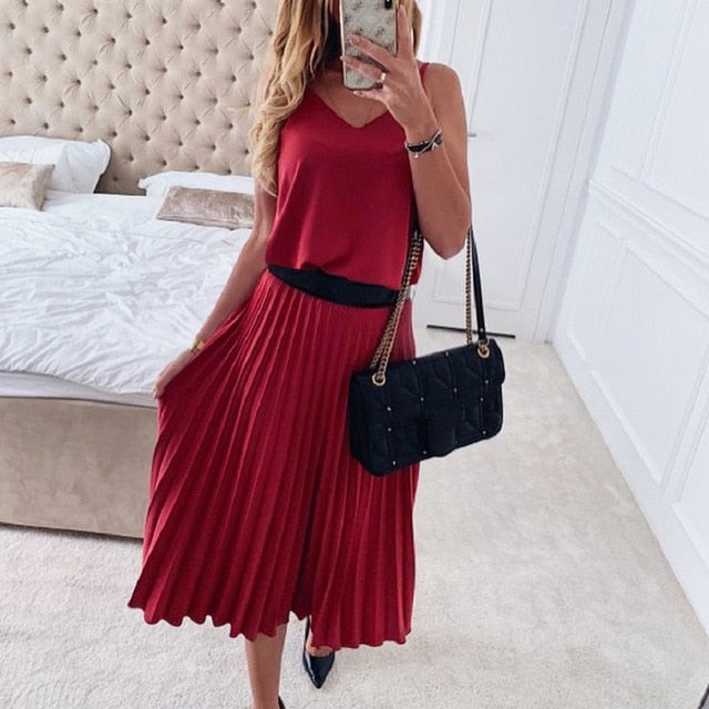 Pink Pleated Midi Dress - Effortless Elegance for Every Occasion