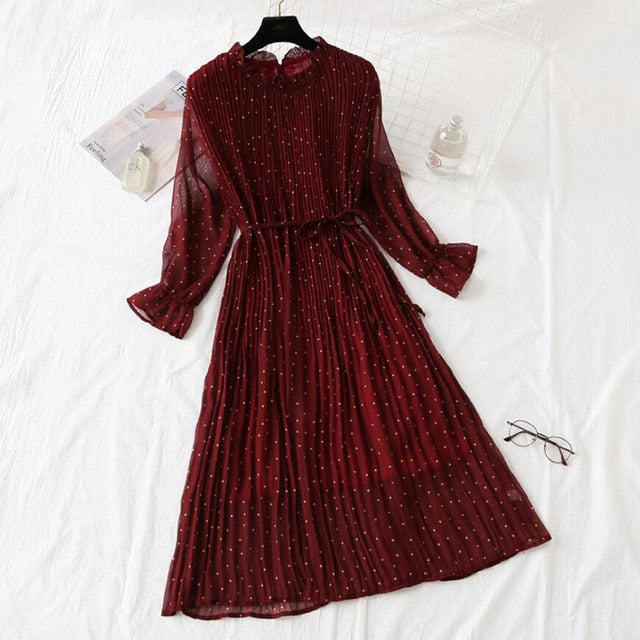 Elegant Vintage Polka Dot Dress - Flare Sleeve Spring Charm