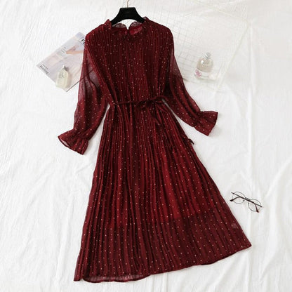 Elegant Vintage Polka Dot Dress - Flare Sleeve Spring Charm