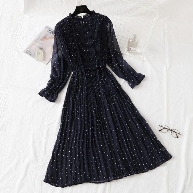 Elegant Vintage Polka Dot Dress - Flare Sleeve Spring Charm