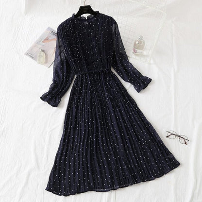 Elegant Vintage Polka Dot Dress - Flare Sleeve Spring Charm