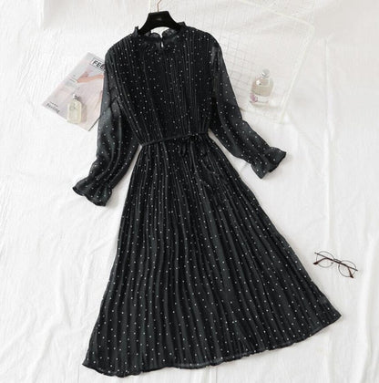 Elegant Vintage Polka Dot Dress - Flare Sleeve Spring Charm