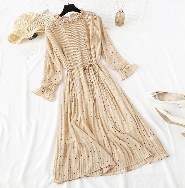 Elegant Vintage Polka Dot Dress - Flare Sleeve Spring Charm
