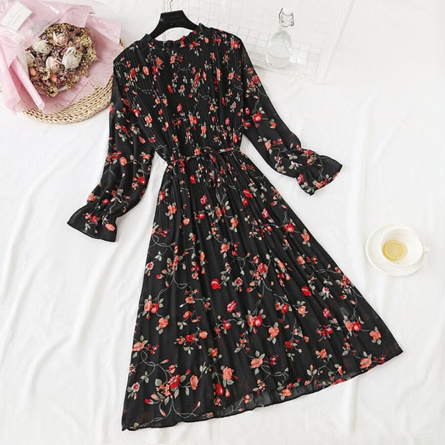 Elegant Vintage Polka Dot Dress - Flare Sleeve Spring Charm