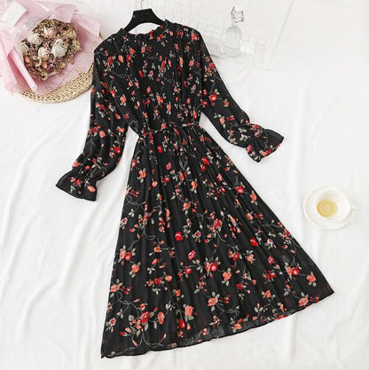 Elegant Vintage Polka Dot Dress - Flare Sleeve Spring Charm