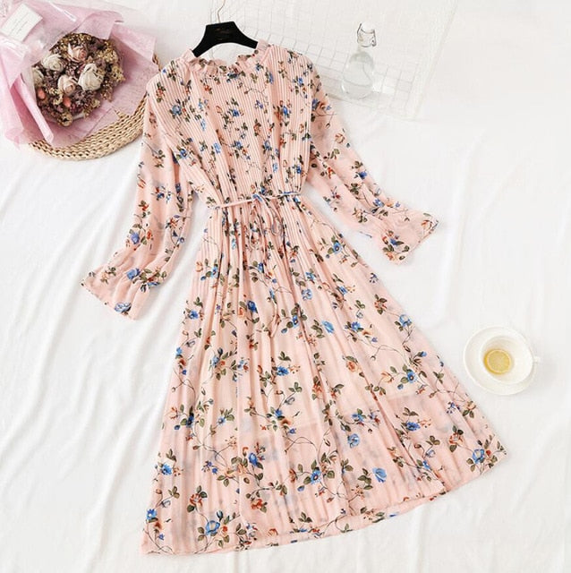 Elegant Vintage Polka Dot Dress - Flare Sleeve Spring Charm