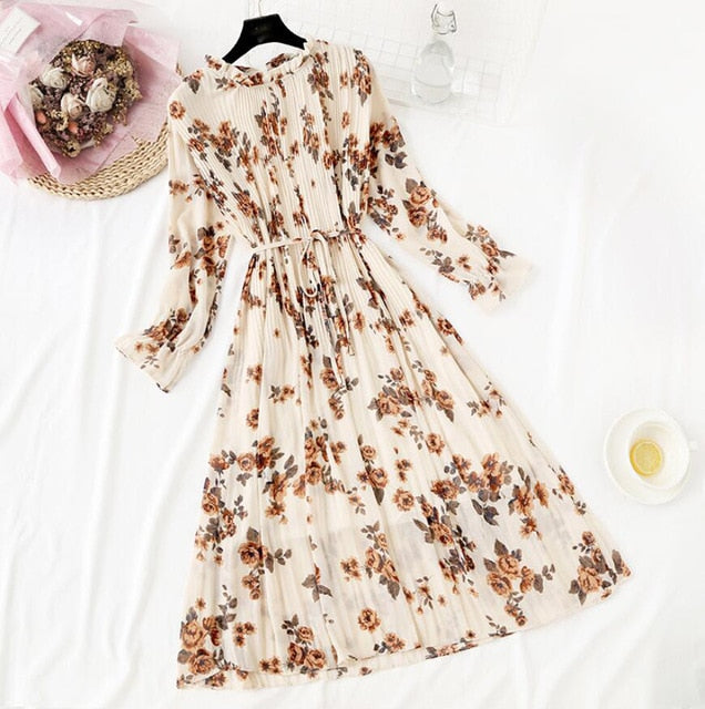 Elegant Vintage Polka Dot Dress - Flare Sleeve Spring Charm