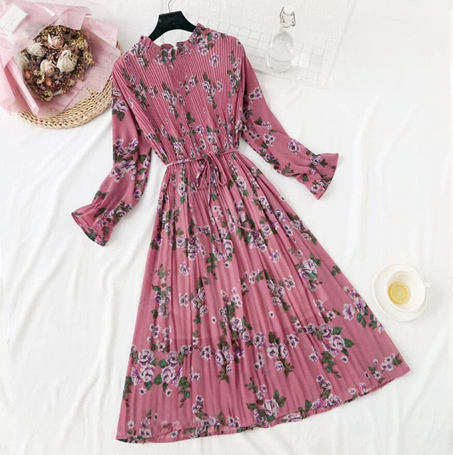 Elegant Vintage Polka Dot Dress - Flare Sleeve Spring Charm