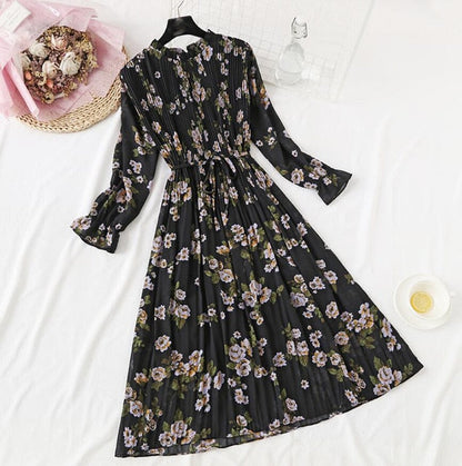 Elegant Vintage Polka Dot Dress - Flare Sleeve Spring Charm