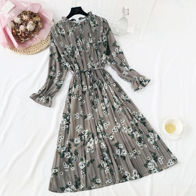 Elegant Vintage Polka Dot Dress - Flare Sleeve Spring Charm