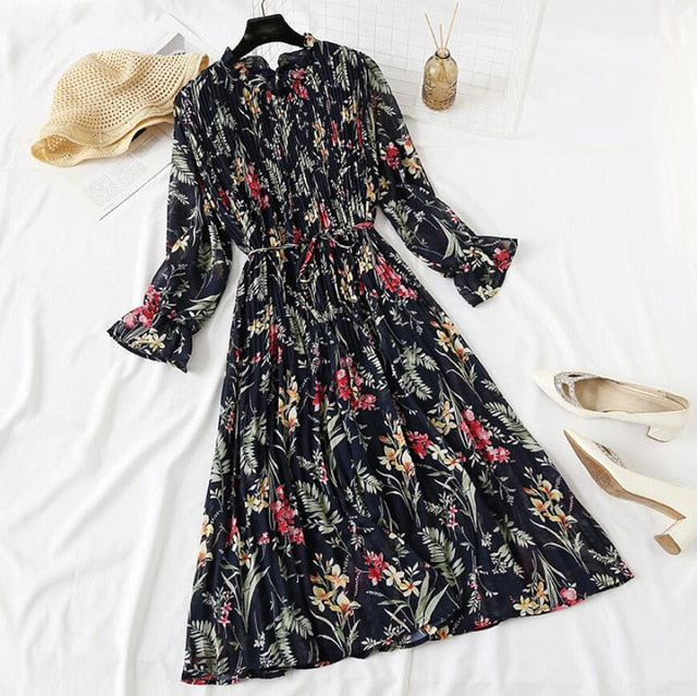 Elegant Vintage Polka Dot Dress - Flare Sleeve Spring Charm