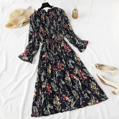 Elegant Vintage Polka Dot Dress - Flare Sleeve Spring Charm