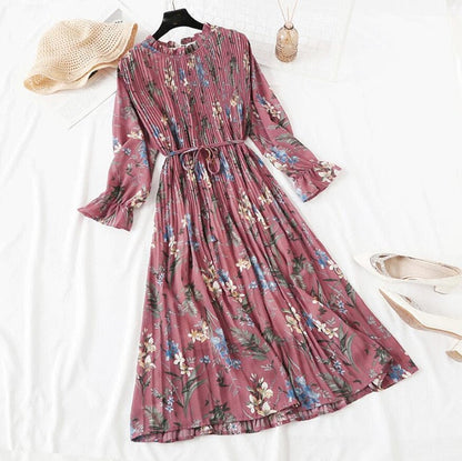 Elegant Vintage Polka Dot Dress - Flare Sleeve Spring Charm