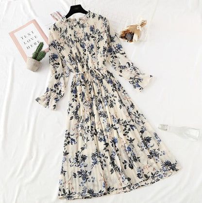 Elegant Vintage Polka Dot Dress - Flare Sleeve Spring Charm