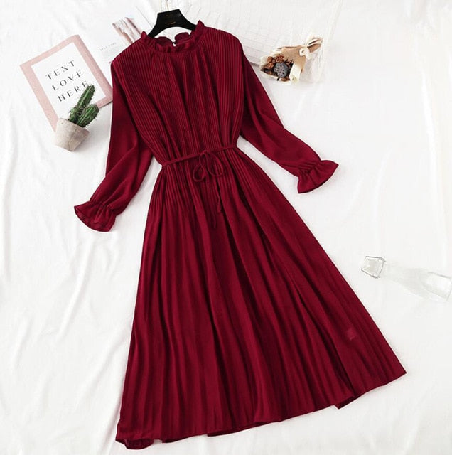 Elegant Vintage Polka Dot Dress - Flare Sleeve Spring Charm