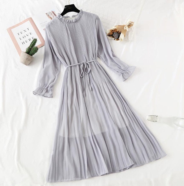Elegant Vintage Polka Dot Dress - Flare Sleeve Spring Charm