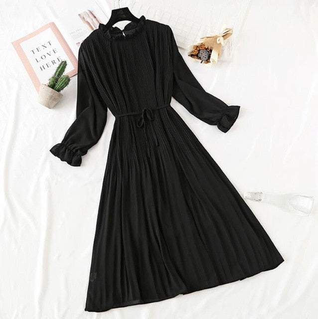 Elegant Vintage Polka Dot Dress - Flare Sleeve Spring Charm