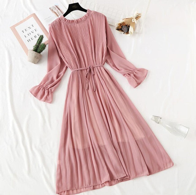 Elegant Vintage Polka Dot Dress - Flare Sleeve Spring Charm