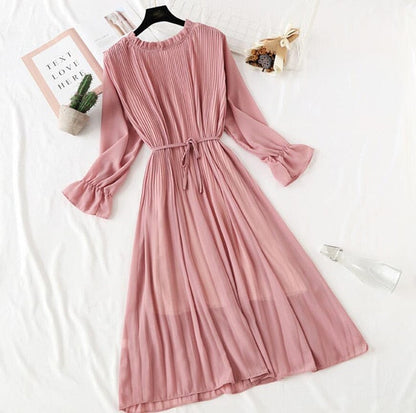 Elegant Vintage Polka Dot Dress - Flare Sleeve Spring Charm