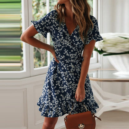 Boho Floral V-Neck Mini Dress - Summer's Vibrant Essential