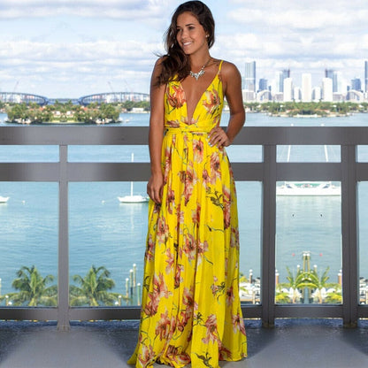 Vibrant Floral V-Neck Maxi Dress - Summer Style & Comfort
