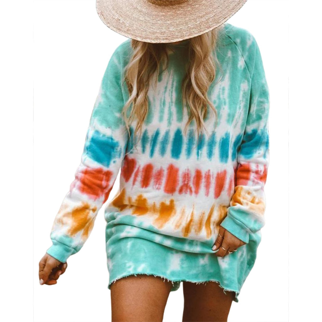hirigin Rainbow Tie Dye Sweatshirt Dress - Vibrant & Playful Comfort