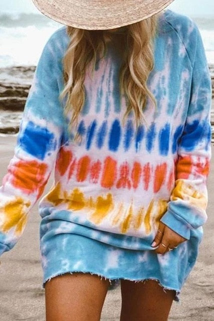 hirigin Rainbow Tie Dye Sweatshirt Dress - Vibrant & Playful Comfort