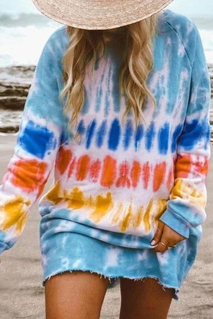 hirigin Rainbow Tie Dye Sweatshirt Dress - Vibrant & Playful Comfort