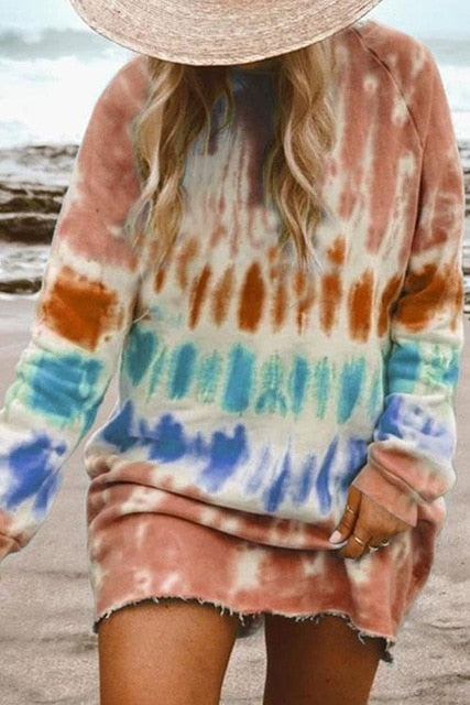 hirigin Rainbow Tie Dye Sweatshirt Dress - Vibrant & Playful Comfort