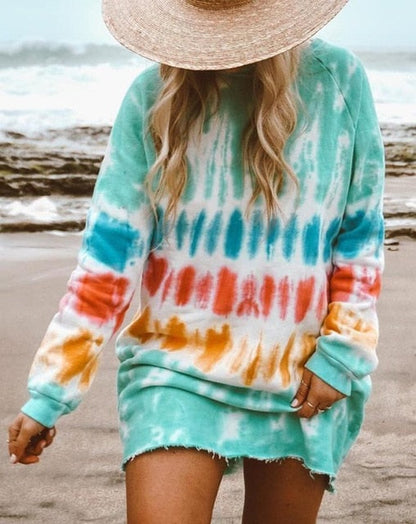 hirigin Rainbow Tie Dye Sweatshirt Dress - Vibrant & Playful Comfort
