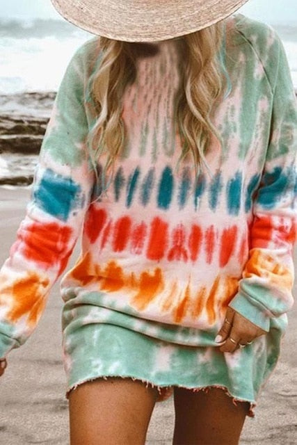 hirigin Rainbow Tie Dye Sweatshirt Dress - Vibrant & Playful Comfort