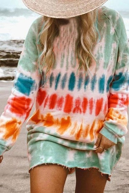 hirigin Rainbow Tie Dye Sweatshirt Dress - Vibrant & Playful Comfort