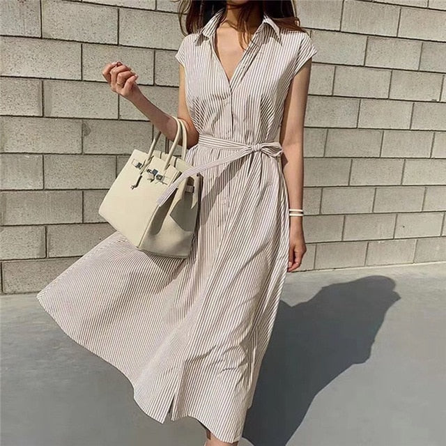 Colorfaith Women's Striped Shirt Dress - Casual Summer Sophistication