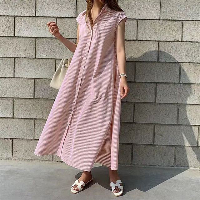 Colorfaith Women's Striped Shirt Dress - Casual Summer Sophistication