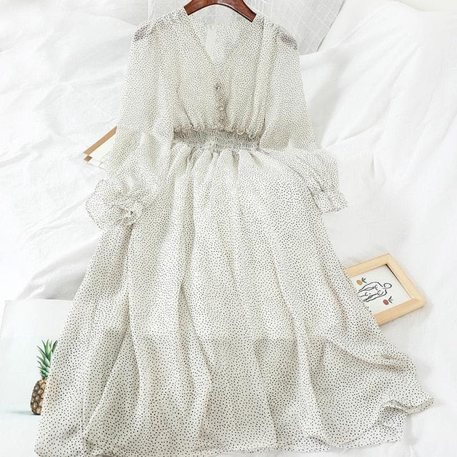 Aibeautyer Women's Polka Dot Chiffon Dress - Autumn's Timeless Elegance